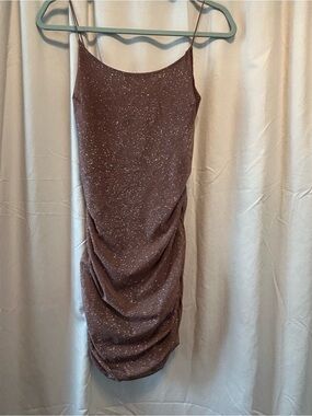Windsor Brown Glitter Ruched Slip Mini Dress